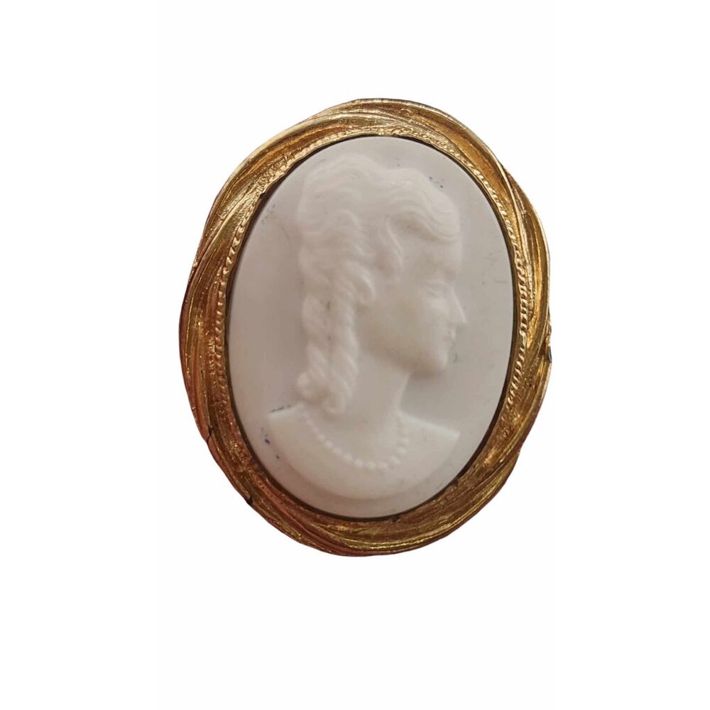 Vintage Porcelain Or Basalt Cameo Brooch Pendant (A5805)